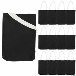 Wholesale ✔️ 10" x 12" Medium Black Canvas Tote Bags - 12 Pc. 🔔