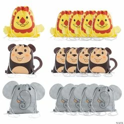 New β¨ 12" x 15" Medium Nonwoven Jungle Animal Drawstring Bags - 12 Pc. π€©