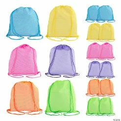 Best Sale 🌟 13" x 17" Large Polyester Neon Mesh Drawstring Bags - 12 Pc. ✔️