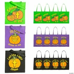 Best Pirce 👍 15" x 15" Large Nonwoven Glow-in-the-Dark Christian Pumpkin Tote Bags - 12 Pc. 🎉