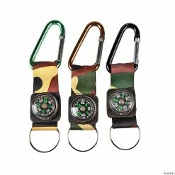 Wholesale 😍 Camouflage Army Belt Clip Toy Compass Carabiner Keychains - 12 Pc. ✨