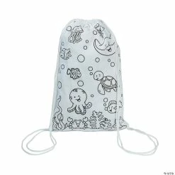 Promo 🛒 Color Your Own Medium Under the Sea Canvas Drawstring Bags - 12 Pc. 🤩