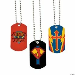 Cheapest 🎁 Jesus Is My Hero 🐕 Dog Tag Necklaces - 12 Pc. 😉