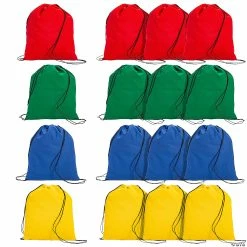 Outlet 🔥 Large Bright Canvas Drawstring Bags - 12 Pc. 👏