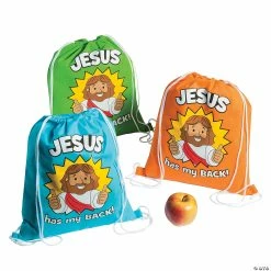Flash Sale 🧨 Medium Jesus Has My Back Drawstring Bags - 12 Pc. ⭐